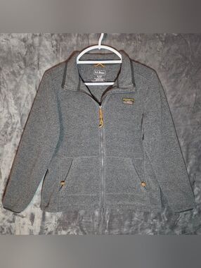 L.L. Bean Charcoal Gray Women's Fleece Jacket with Yellow Trim